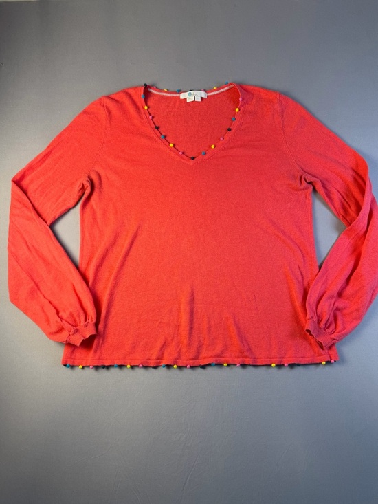 Boden Sweaters - Boden Pink V-Neck Pom Pom Trim Sweater Size Small